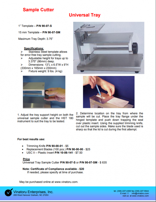 catalog for sample cutter universal tray, standard